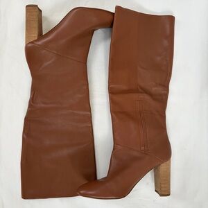 Cole Haan Leather Knee-High Pull on Heel Boots 8.5 Cognac Brown